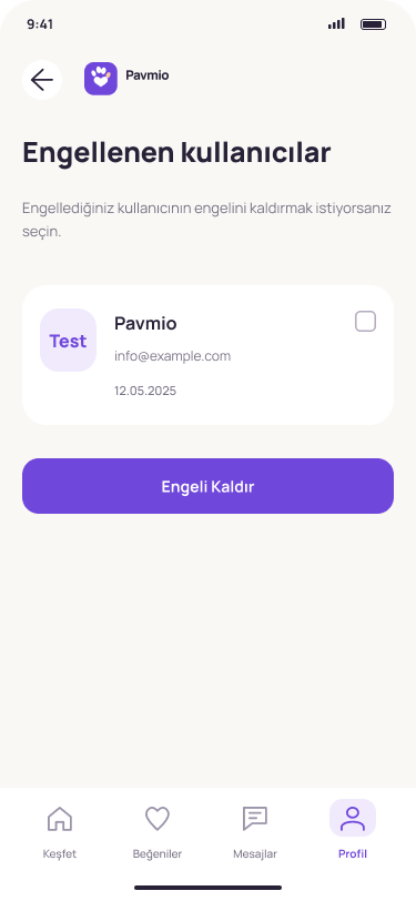 Pavmio Engellenenler ekranı