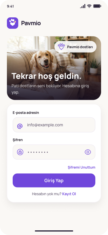 Pavmio Giriş ekranı