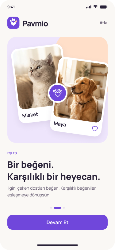 Pavmio Karşılıklı eşleşme ekranı