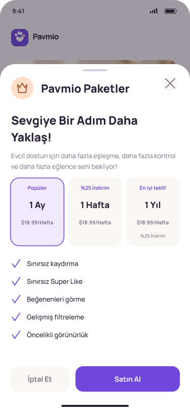 Pavmio Paketler ekranı