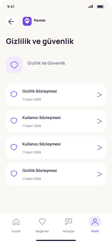 Pavmio Gizlilik ekranı