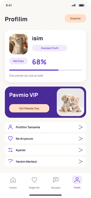 Pavmio Profil ekranı