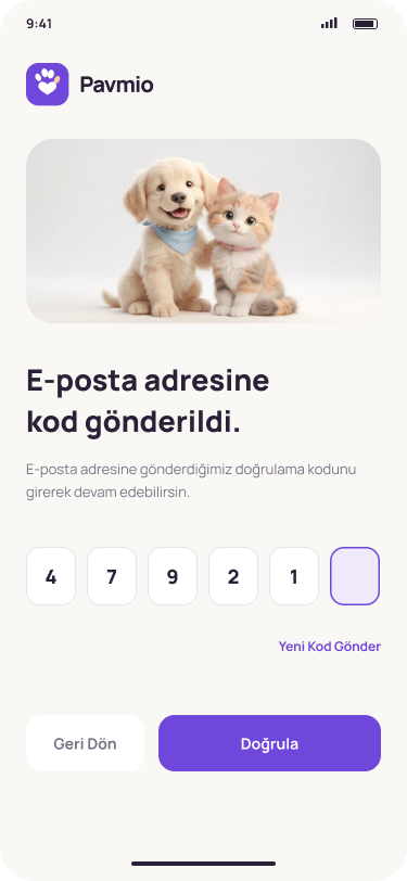 Pavmio Doğrulama kodu ekranı