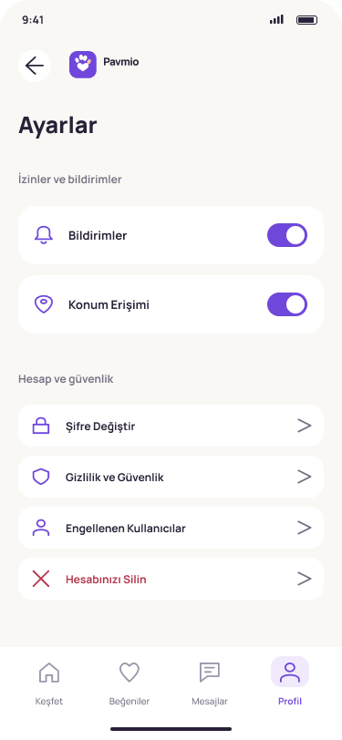 Pavmio Ayarlar ekranı